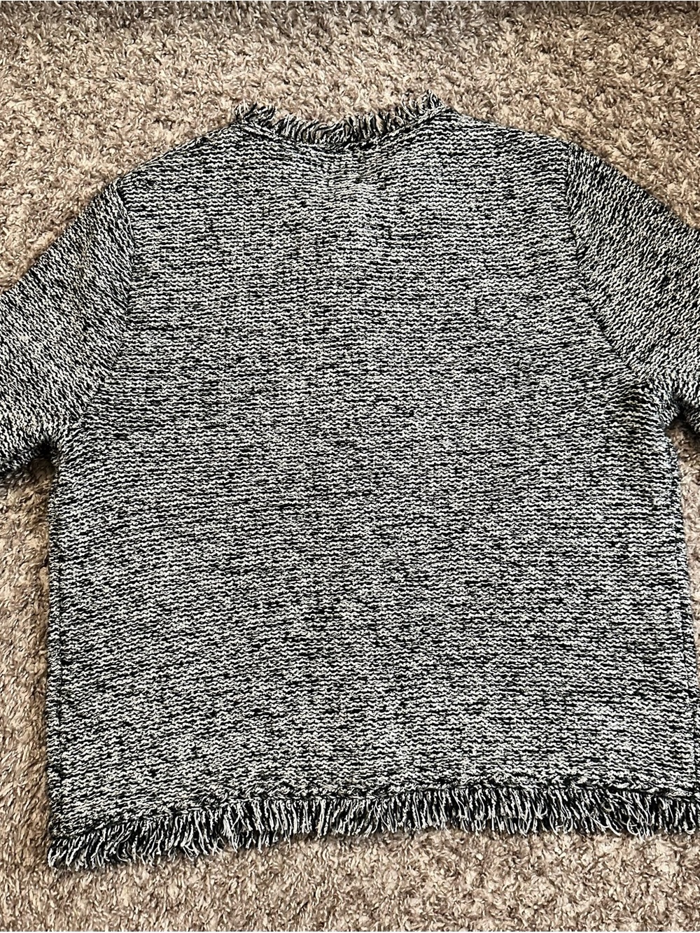 J. Crew Black & White Marled Fringe-Trim Button-Front Cardigan - Picture 2 of 5
